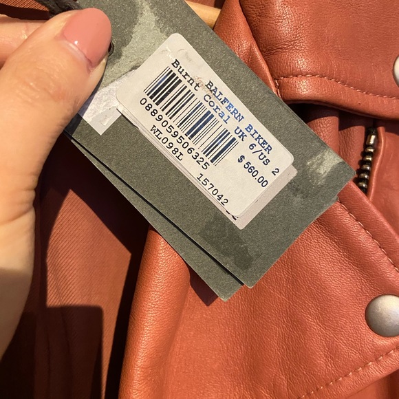 All Saints Red Leather Size XS Biker Jacket NEW - Picture 13 of 14